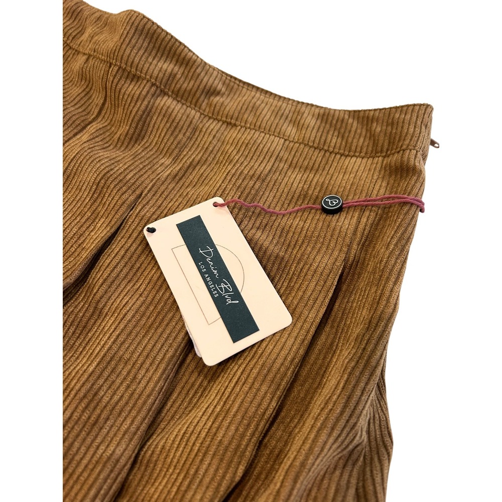 Y2K Denim Blvd Los Angeles Corduroy Brown Pleated Skirt Size L NEW